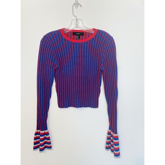 Forever 21 Blue Red Striped Ribbed Sweater Size Medium - Picture 1 of 4